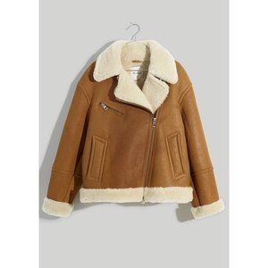 Madewell Womens $748 Oversized Shearling Motorcycle Jacket Acorn Size L NH847